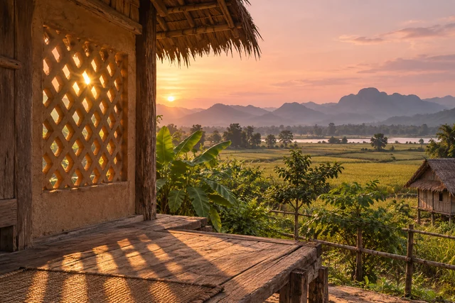 ช่องลมพื้นบ้านและแสงเงาภายในเรือนเรียบง่าย