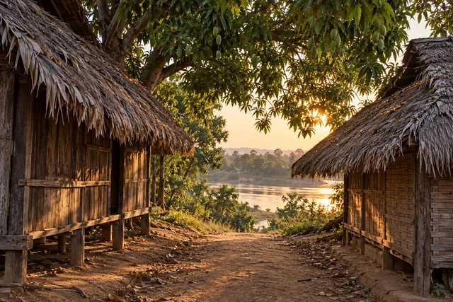 ทางดินระหว่างเรือนไม้หลังคาจาก ชวนฟังจังหวะชีวิตที่เปลี่ยน