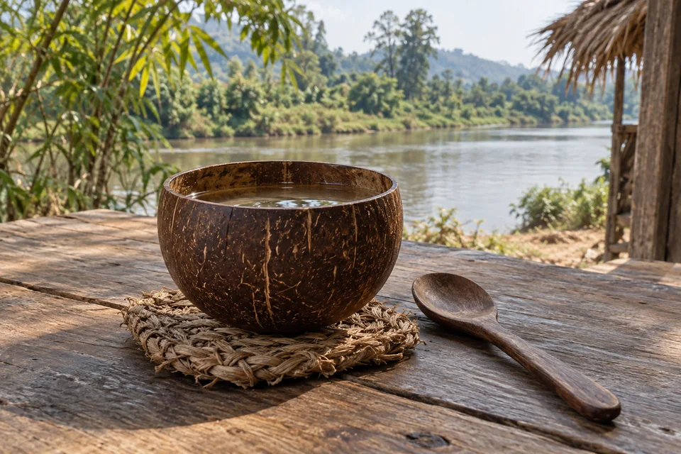 ถ้วยกะลาบนที่รองทอมือ ชวนปล่อยใจให้เปลี่ยนตามธรรมชาติ