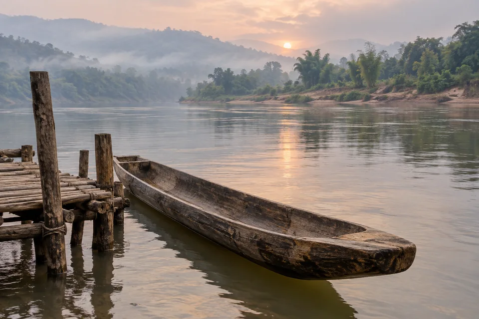 เรือไม้เดินทางว่างข้างท่าไม้ยามเช้า สื่อถึงการกลับมาอยู่กับปัจจุบัน