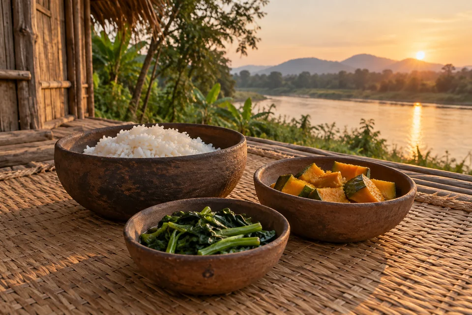 สำรับข้าวกับผักในภาชนะดินเผา ชวนรับฟังกันในวงอาหาร