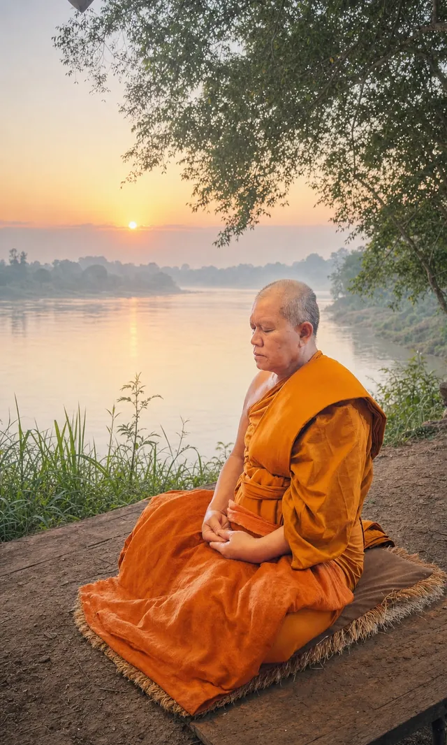 ภาพจำลองประกอบบทความ พระเทพวชิรคุณ (ดร.พิศิษฐ์ สุวีโร) ในบรรยากาศสงบริมแม่น้ำโขง จังหวัดหนองคาย มิใช่ภาพบันทึกเหตุการณ์จริง